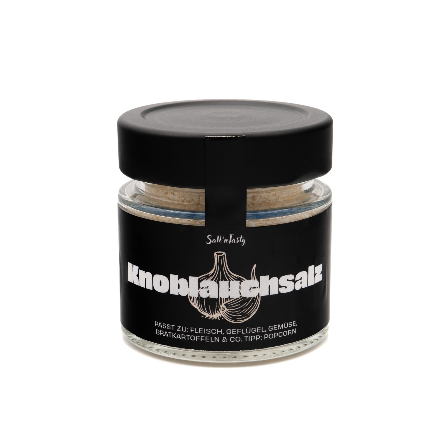 Knoblauchsalz im Glas von SaltnTasty – aromatisches Gewürzsalz mit Knoblauch