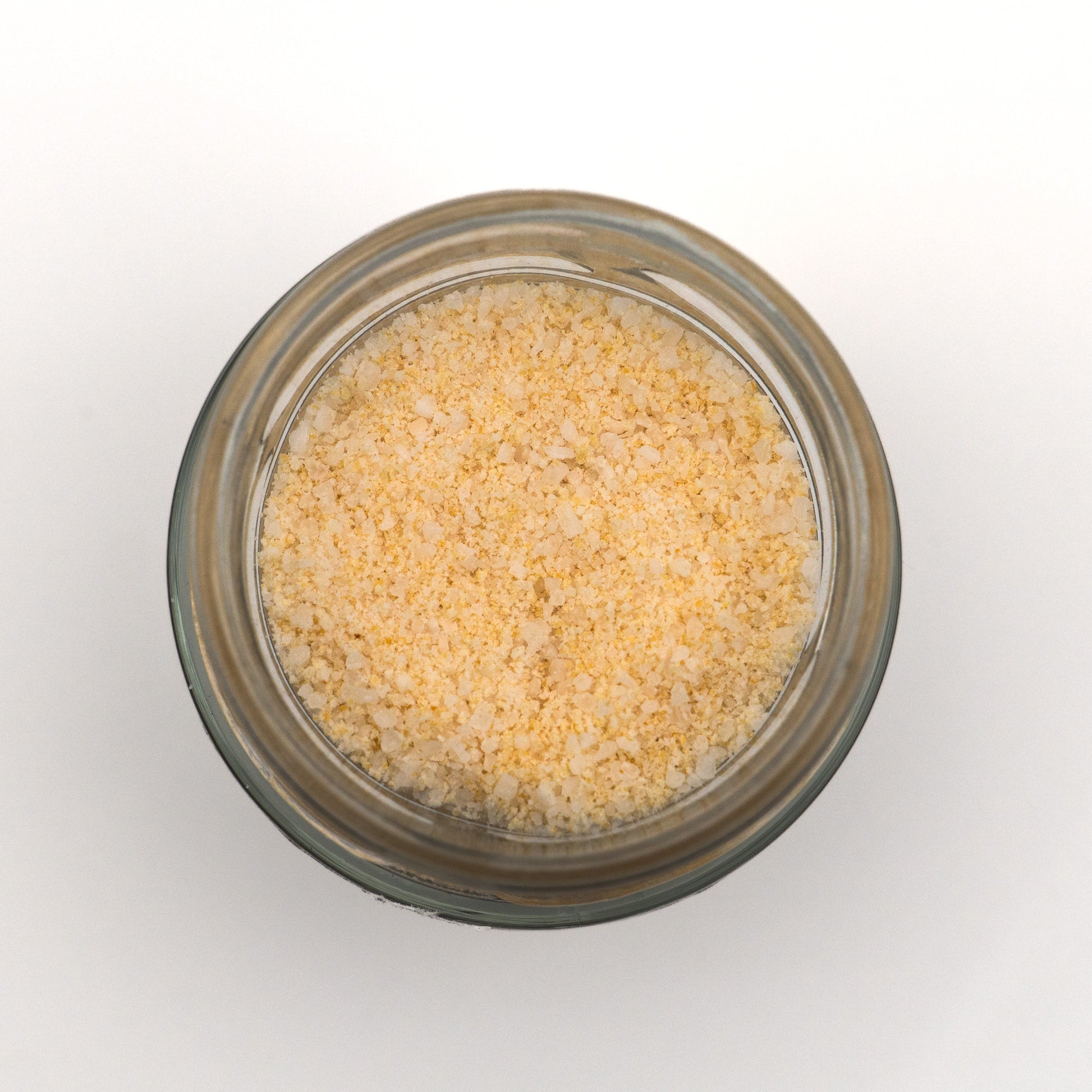 Offenes Glas Knoblauchsalz – feines Meersalz mit Knoblauchgranulat