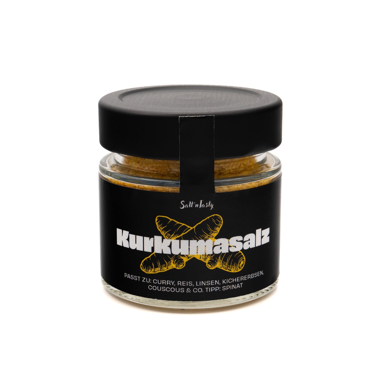 Kurkumasalz im Glas von SaltnTasty – goldgelbes Gewürzsalz mit Kurkuma