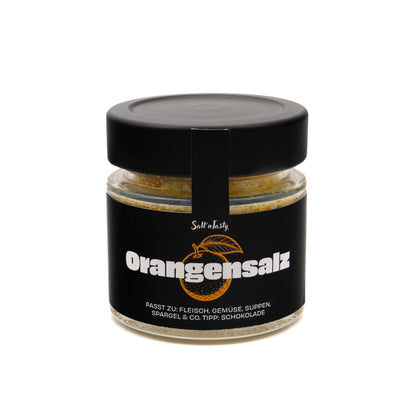 Orangensalz im Glas von SaltnTasty – fruchtiges Gewürzsalz mit Orangenaroma