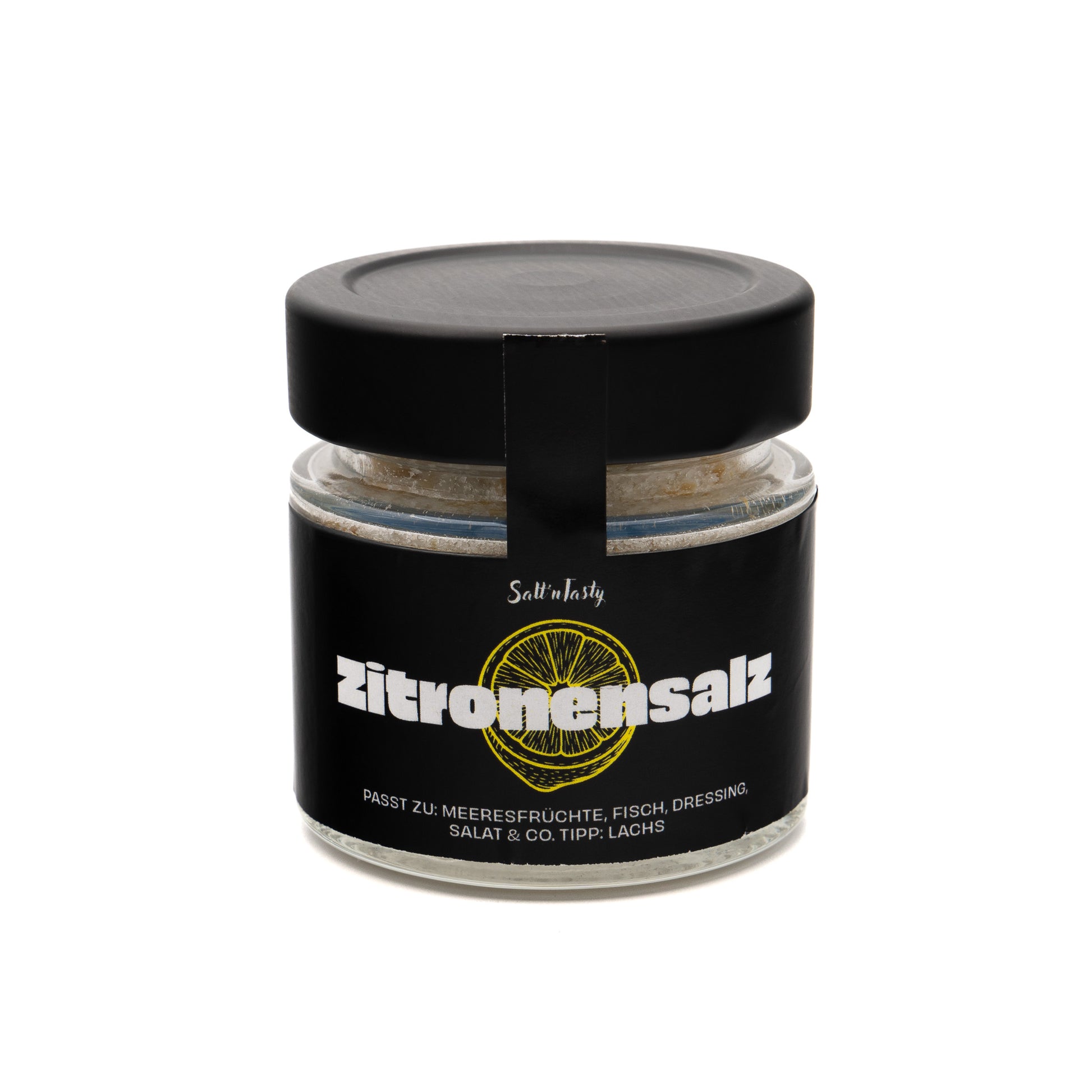 Zitronensalz im Glas von SaltnTasty – frisches Gewürzsalz mit Zitronenschale